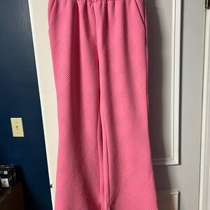 Pink Textured Wide-Leg Pants
